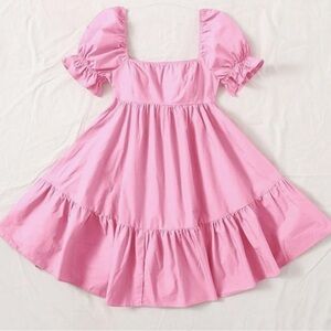 Baby Pink Puff Sleeve Dress with Bow